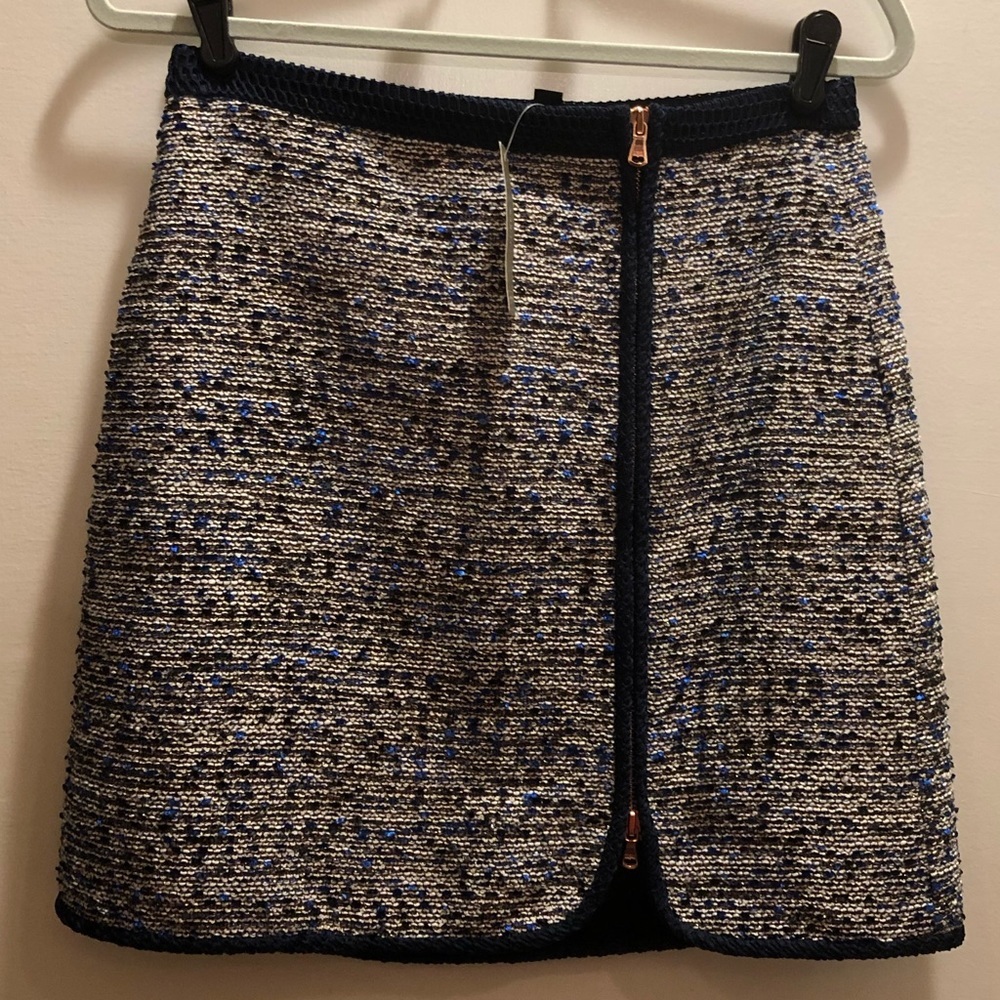J.Crew Size 4 Tweed Skirt, NWT, Metallic N.Blue